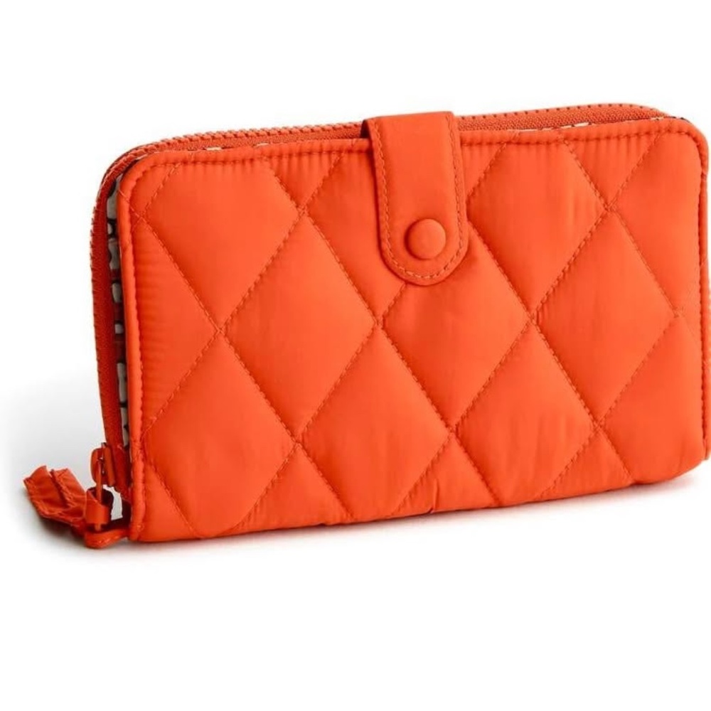 Vera Bradley Potters Clay Orange Featherweight Large Tab Snap Quilted Wallet 5x8